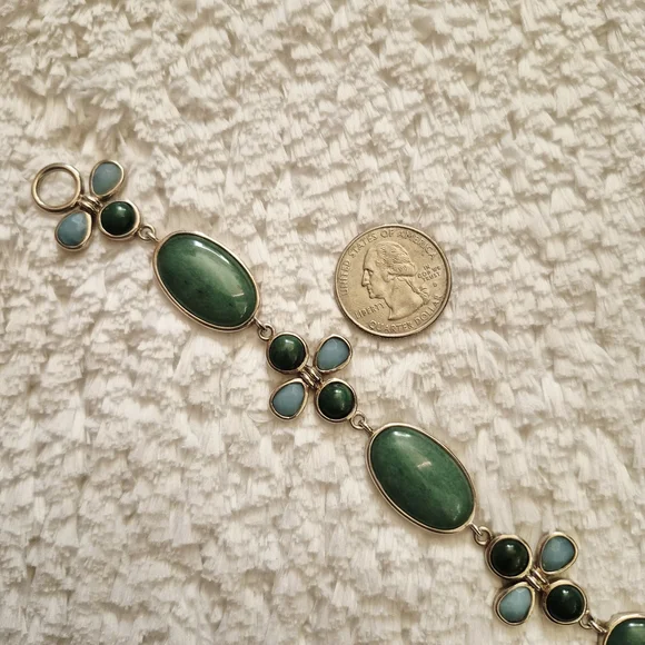 Sterling Silver Floral Jade & Larimar Stone Bracelet - Picture 8 of 10
